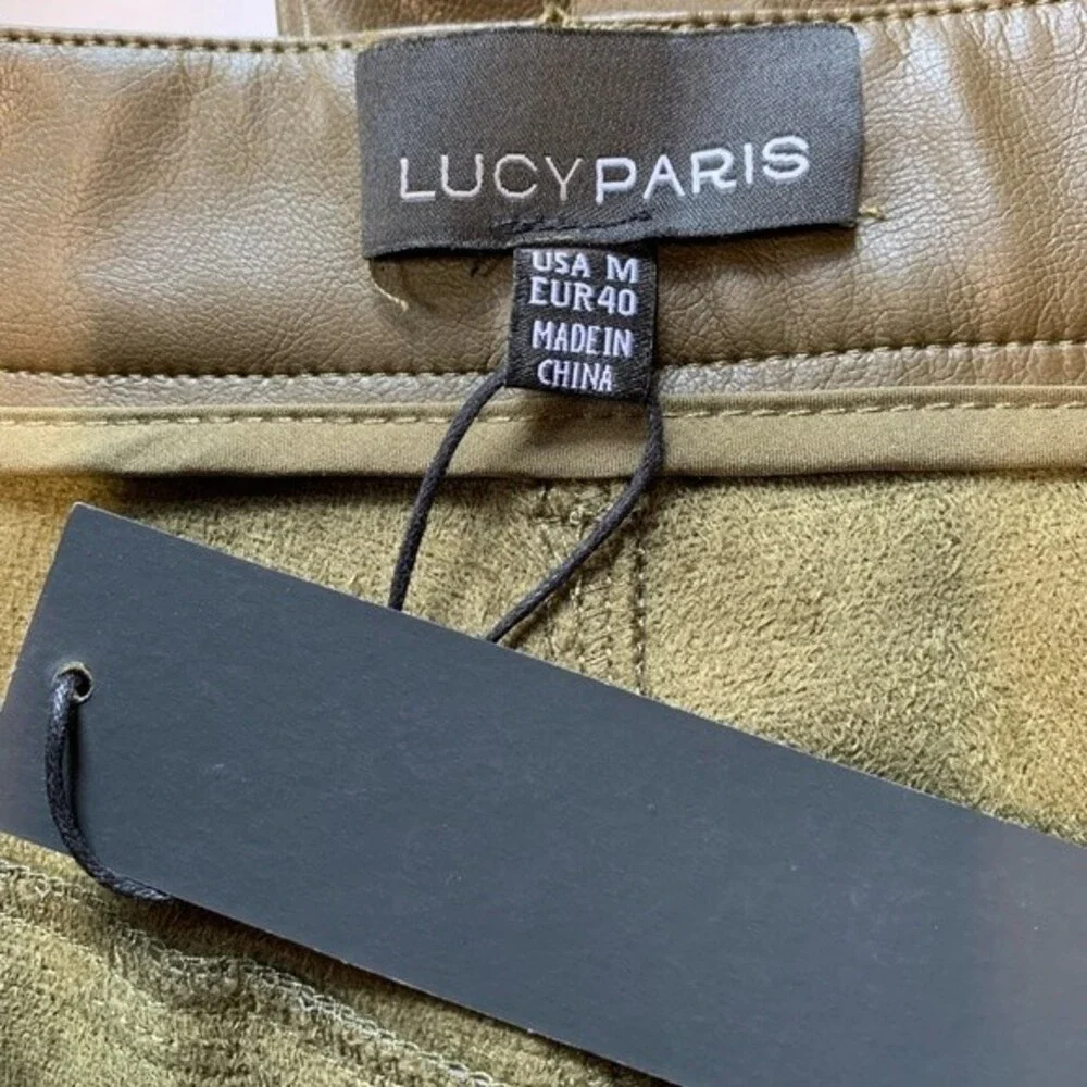 NWT LUCY PARIS‎ | Faux Leather Flat Front Crop Olive Green Pants M